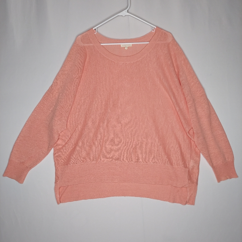 Eileen Fisher Linen Sweater Women 1X Coral‎ Dolman Airy Coastal Beachy
